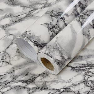 Self Adhesive Black White Marble Gloss Vinyl Contact Paper for Kitchen Countertop Cabinets Backsplash Wall Crafts Projects (24 by 117 Inches)