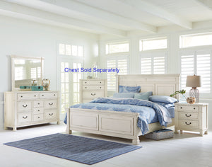 Athena Distressed Vintage White Finish Wood Queen Bed, Dresser, Mirror, Nightstand