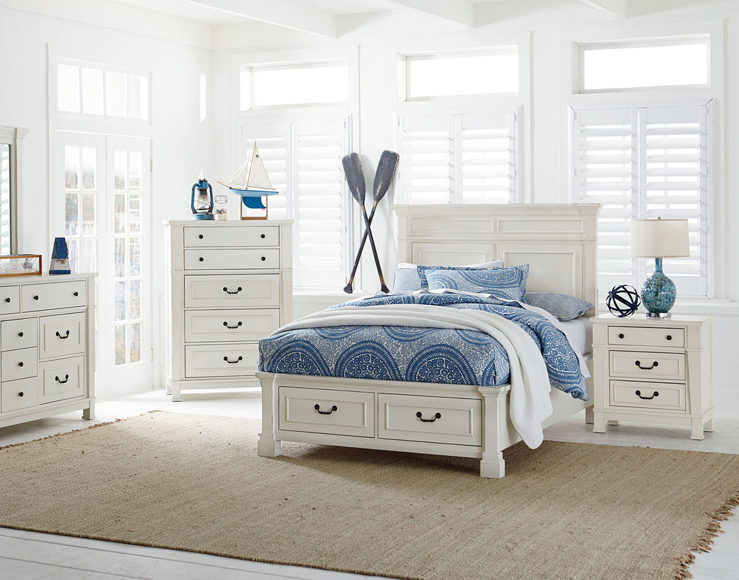 Athena Distressed Vintage White Finish Wood Twin Storage Bed, Dresser, Mirror, 2 Nightstands, Chest