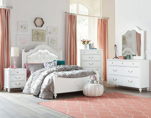 Olivia Collection 6-Piece Full Bedroom Set with Poster Bed, Dresser, Mirror, 2 Nightstands and Chest in White