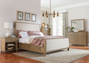 Charlie Court Distressed toffee King Upholstery Storage Bed, Dresser, Mirror, Nightstand, Chest