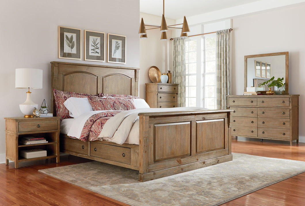 Charlie Court Distressed toffee Queen Wood-Panel Storage Bed, Dresser, Mirror, Nightstand, Chest
