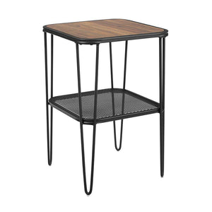 16" Mid Century Modern Side Table with Hairpin metal and mesh - Dark Walnut