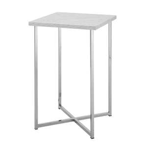16" Square Side Table - White Marble Top, Chrome Legs