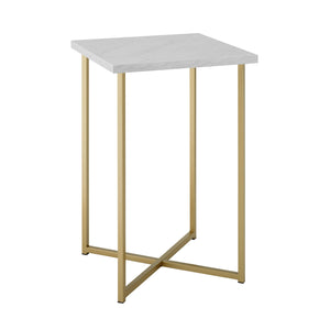 16" Square Side Table - White Marble Top, Gold Legs