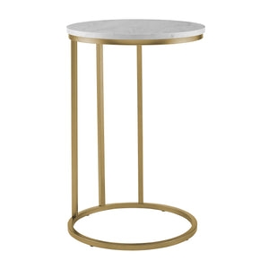 16" Round C Table - White Marble Top, Gold Base