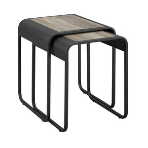 18" Curved Metal Nesting Tables - Grey Wash / Black