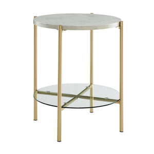 20" Simone Round Side Table - White Marble & Gold