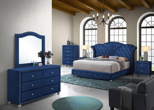 Alana Collection ALANA QUEEN BED BLUE SET 6-Piece Bedroom Set with Queen Size Bed, Dresser, Mirror, Chest and 2 Nightstands in Blue