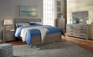Colvern Casual Gray Color Bedroom Set: King Bed, Dresser, Mirror, Nighstand, Chest
