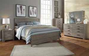 Colvern Casual Gray Color Bedroom Set: King Bed, Dresser, Mirror, 2 Nighstands, Chest