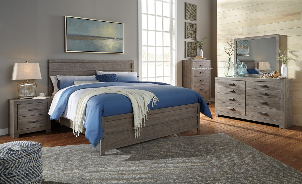 Colvern Casual Gray Color Bedroom Set: King Bed, Dresser, Mirror, Nighstand
