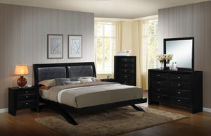 Blemerey 110 Black Wood Arch-Leg Bed Group, King Bed, Dresser, Mirror, 2 Night Stands, Chest