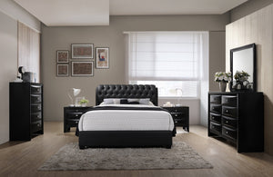Blemerey 110 Black Bonded Leather Bed Group, King Bed, Dresser, Mirror, 2 Night Stands, Chest