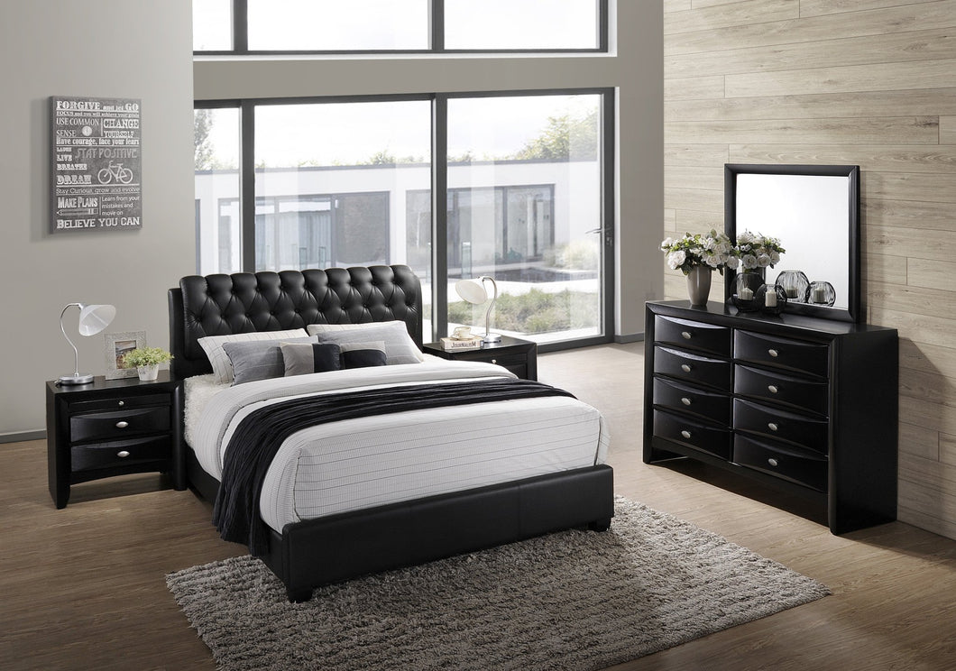 Blemerey 110 Black Wood bonded leather Bed Group  King Bed  Dresser  Mirror  2 Night Stands