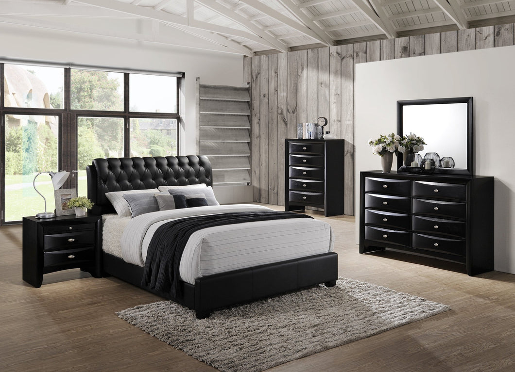 Blemerey 110 Black Wood bonded leather Bed Group  King Bed  Dresser  Mirror  Night Stand  Chest
