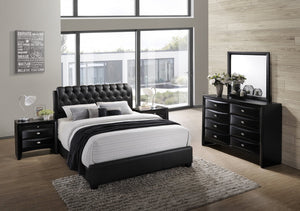 Blemerey 110 Black Wood bonded leather Bed Group  Queen Bed  Dresser  Mirror  2 Night Stands