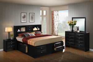 Blemerey 110 Black Wood Storage Bed Group  Queen Bed  Dresser  Mirror  Night Stand