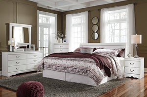 Anarena Traditional White Color Bedroom Set: King Sleigh Headboard, Dresser, Mirror, 2 Nightstands