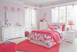 Anarena Traditional White Color Bedroom Set: Full Sleigh Headboard, Dresser, Mirror, 2 Nightstands, Chest