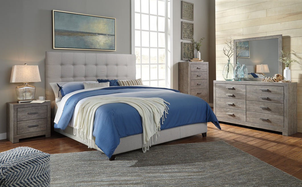 Colvern Casual Gray Color Bedroom Set: King Bed, Dresser, Mirror, Nighstand, Chest