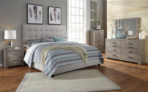 Colvern Casual Gray Color Bedroom Set: King Bed, Dresser, Mirror, 2 Nighstands, Chest