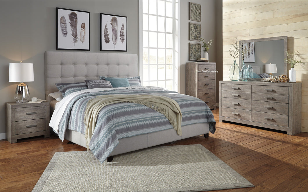 Colvern Casual Gray Color Bedroom Set: King Bed, Dresser, Mirror, 2 Nighstands