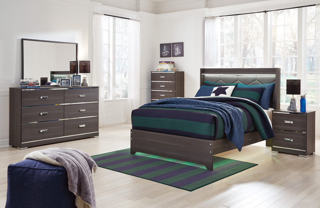 Armavir Full Upholstered Bed with LED Light, Dresser,Mirror, Nightstand, Chest Set