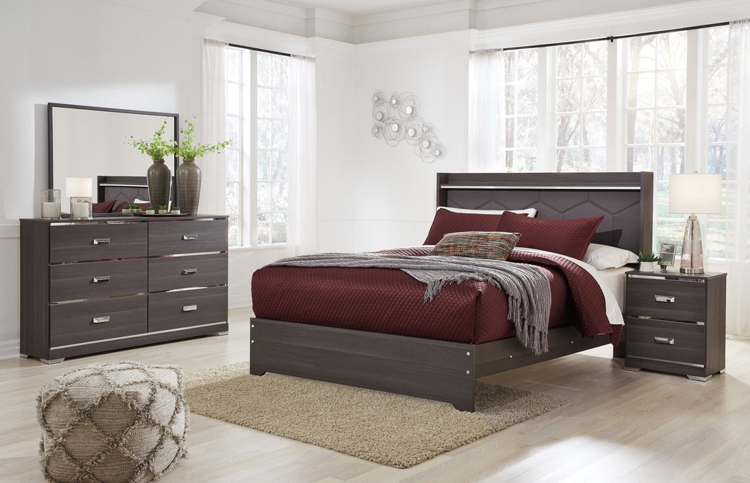 Armavir Queen Upholstered Bed with LED Light, Dresser,Mirror, Nightstand Set
