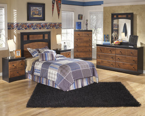 Airwell Casual Dark Brown Color Bedroom Set: Twin Panel Headboard, Dresser, Mirror, 2 Nightstands, Chest