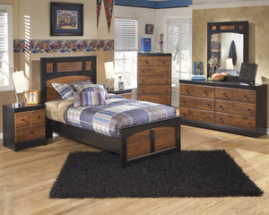 Airwell Casual Dark Brown Color Bedroom Set: Twin Bed, Dresser, Mirror, 2 Nightstands, Chest