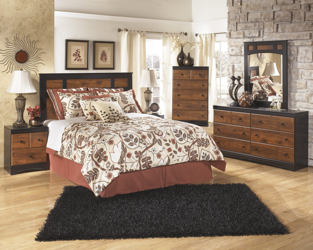 Airwell Casual Dark Brown Color Bedroom Set: Queen Panel Headboard, Dresser, Mirror, Nightstand, Chest