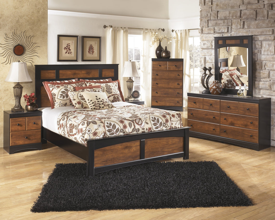 Airwell Casual Dark Brown Color Bedroom Set: Queen Bed, Dresser, Mirror, Nightstand, Chest