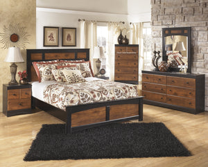 Airwell Casual Dark Brown Color Bedroom Set: Queen Bed, Dresser, Mirror, 2 Nightstands