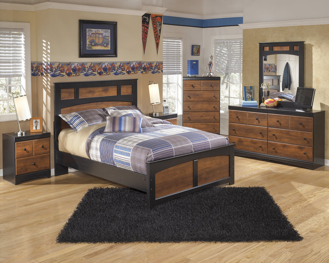 Airwell Casual Dark Brown Color Bedroom Set: Full Bed, Dresser, Mirror, Nightstand, Chest