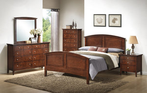 Cheffes 136 Cherry Wood Bed Room Set - Queen Bed   Dresser   Mirror   Chest