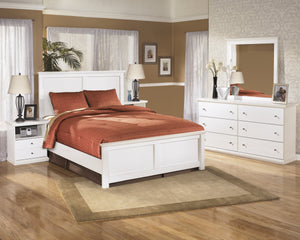 Buckwick Shoals Casual White Bedroom Set: Queen Bed, Dresser, Mirror, 2 Nighstands