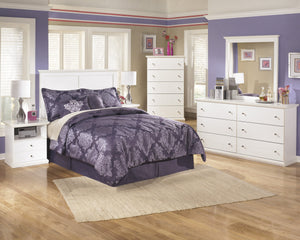 Buckwick Shoals Casual White Bedroom Set: Full Headboard, Dresser, Mirror, 2 Nightstands, Chest