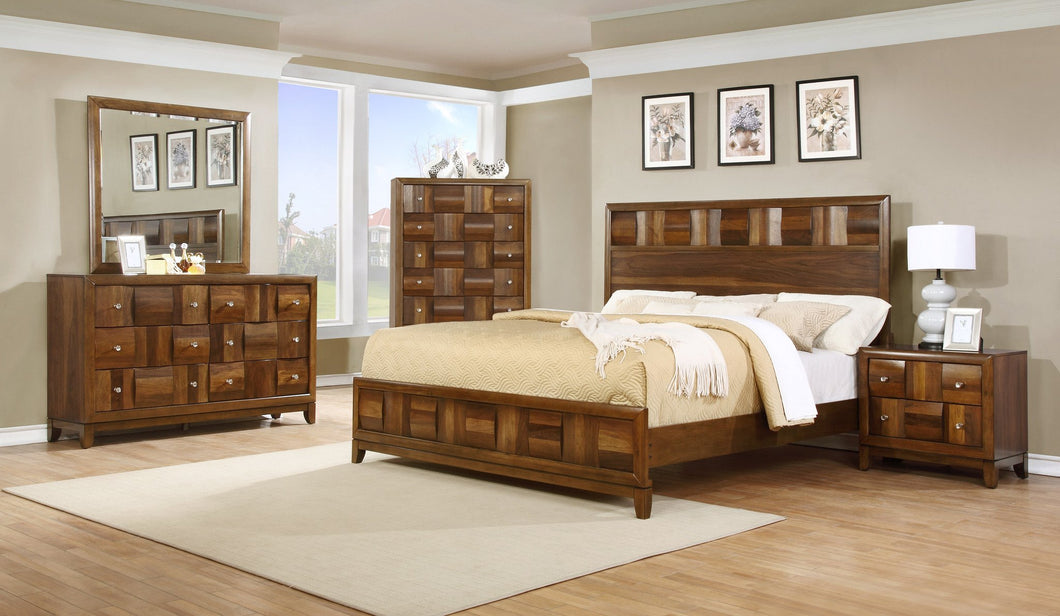 Calais Walnut Finish Solid Wood Construction Bedroom set  King Bed  Dresser  Mirror  Night Stand  Chset