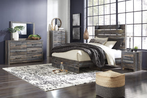 Ararat Rustic Wood Queen Panel Bed with Lights, Dresser, Mirror, Nightstand and Chest Set