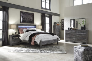Bayside Casual Gray Bedroom Set: Queen Bed, Dresser, Mirror, 2 Nightstands, Chest