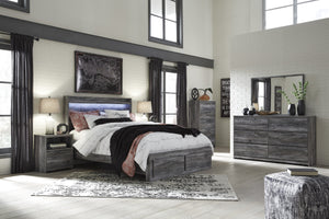 Bayside Casual Gray Bedroom Set: Queen 2 Drawers Storage Bed, Dresser, Mirror, 2 Nightstands, Chest