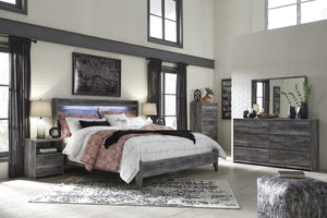 Bayside Casual Gray Bedroom Set: King Bed, Dresser, Mirror, 2 Nightstands, Chest