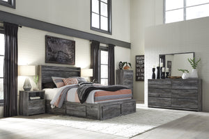 Bayside Casual Gray Bedroom Set: King 6 Drawers Storage Bed, Dresser, Mirror, Nightstand, Chest