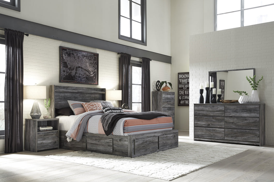 Bayside Casual Gray Bedroom Set: King 6 Drawers Storage Bed, Dresser, Mirror, 2 Nightstands, Chest
