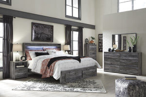 Bayside Casual Gray Bedroom Set: King 2 Drawers Storage Bed, Dresser, Mirror, Nightstand, Chest
