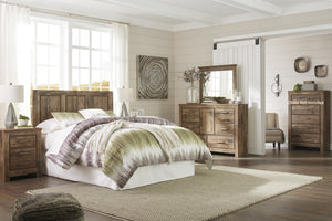 Blavilla Casual Brown Bedroom Set: Queen/Full Panel Headboard, Dresser, Mirror, 2 Nightstands