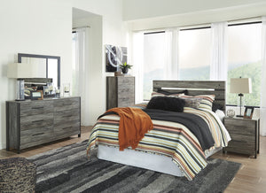 Cazeneril Contemporary Black/Gray Bedroom Set: Queen Panel Headboard, Dresser, Mirror, 2 Nightstands, Chest