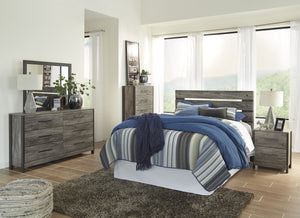 Cazeneril Contemporary Black/Gray Bedroom Set: Queen Bed, Dresser, Mirror, 2 Nightstands, Chest