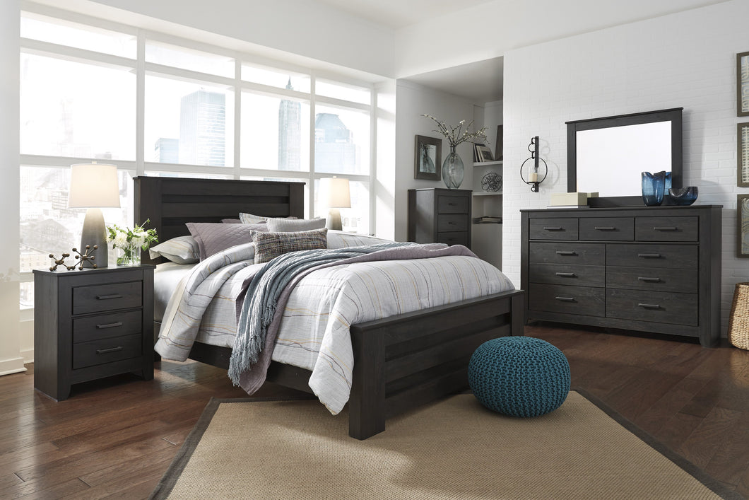 Brinxony Casual Black Bedroom Set: Queen Bed, Dresser, Mirror, Nightstand, Chest